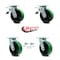 Service Caster 6 Inch Green Poly on Steel Caster Set with Roller Bearings 2 Brake 2 Swivel Lock SCC-TTL30S620-PUR-GB-2-BSL-2 - alternate 2
